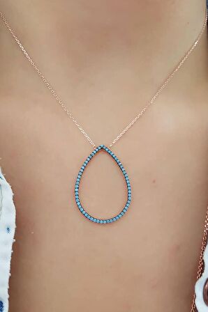 Nano turkuaz taşlı damla model gümüş kolye 