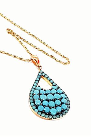 Turkuaz Taşlı Şık Gümüş Kolye 