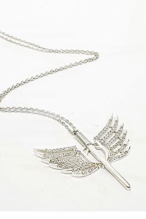 Gümüş Zirkon Taşlı Melek Kanatlı Kılıç Kolye 