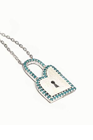 Gümüş Turkuaz Taşlı Kilit Kolye 
