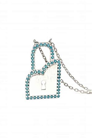 Gümüş Turkuaz Taşlı Kilit Kolye 