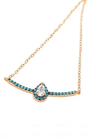 Turkuaz ve Zirkon Taşlı Gümüş Kadın Kolye 