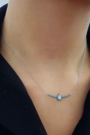 Turkuaz ve zirkon taşlı gümüş Kadın kolye 