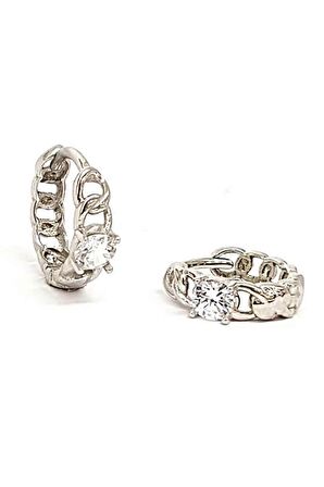 zirkon tektaşlı gümüş şarnel halka küpe