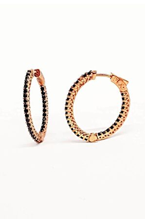 Oniks Taşlı Gümüş Üzerine rose altın kaplama halka küpe