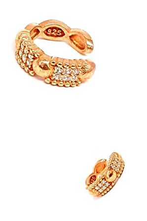 zirkon taşlı gümüş üzerine rose altın kaplama kıkırdak küpesi