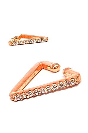 Üçgen Figürlü Gümüş Üzerine Rose Altın Kaplama Zirkon Taşlı kıkırdak küpesi