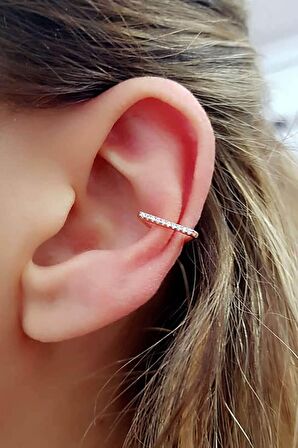 Üçgen Figürlü Gümüş Üzerine Rose Altın Kaplama Zirkon Taşlı kıkırdak küpesi