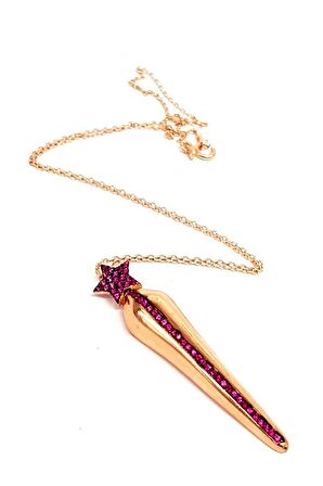 Pembe zirkon taşlı yıldız figürlü gümüş üzerie rose altın kaplama modern yıldız kolye 