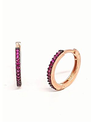 Pembe Zirkon Taşlı Gümüş Kadın Halka küpe