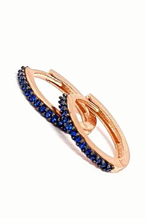 Lacivert Zirkon Taşlı Gümüş üzerine rose altın kaplama halka küpe