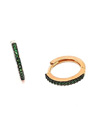 Yeşil zirkon taşlı gümüş üzerine rose altın kaplama halka küpe