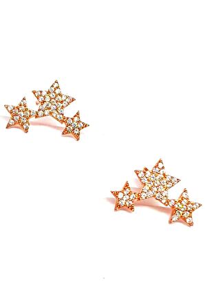 Zirkon taşlı gümüş üzerine rose altın kaplamalı yıldız küpe