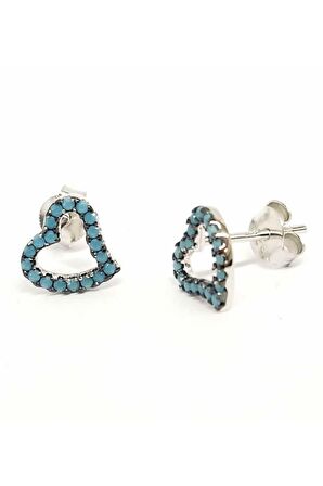 Turkuaz Taşlı Gümüş Kalpli Küpe