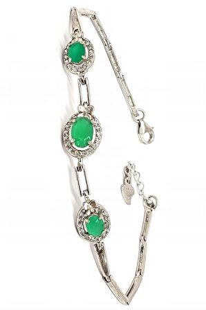 Kök Zümrüt ve zirkon taşlı gümüş Kadın bileklik