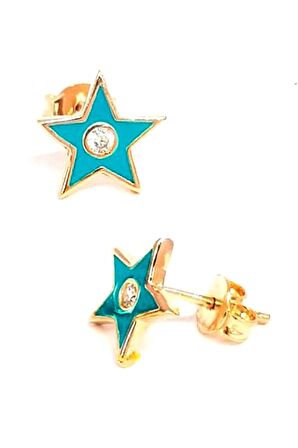 Mavi Mineli Zirkon Taşlı Yıldız Küpe