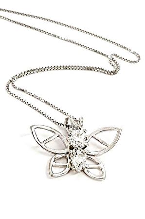 zirkon taşlı kelebek figürlü gümüş Kadın kolye