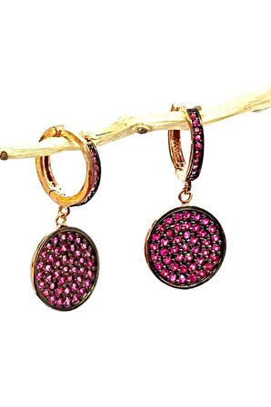 pembe zirkon taşlı gümüş küpe