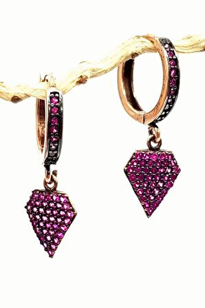 Pembe zirkon taşlı gümüş Kadın küpe