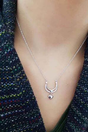 Kalpli Gümüş Aşk Kolyesi