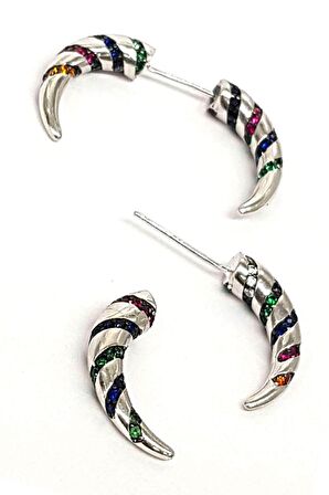 Renkli tasli italyan tasarimi gümüş piercing küpe