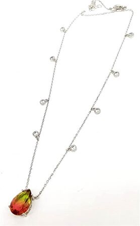 Morganit Taşlı Zirkon Taş Detaylı Gümüş Kadın Kolye 