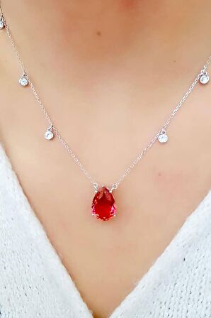 Morganit Taşlı Zirkon Taş Detaylı Gümüş Kadın Kolye 