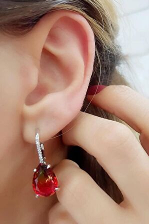 Morganit Taşlı Zirkon Taş Detaylı Gümüş Kadın Küpe