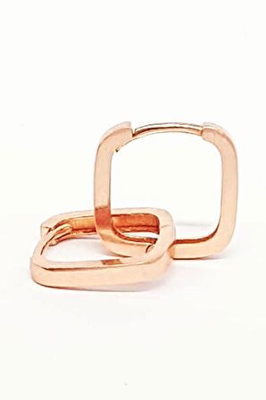 Gümüş üzerine rose altın kaplamalı kare halka küpe