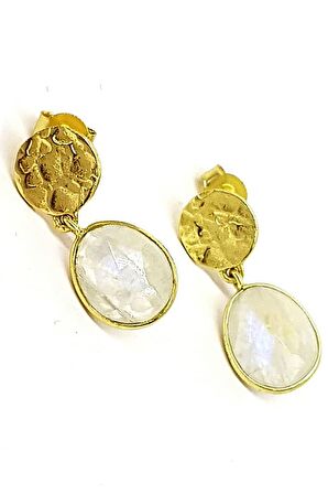 Ay taşı el işi gümüş üzerine altın kaplama küpe