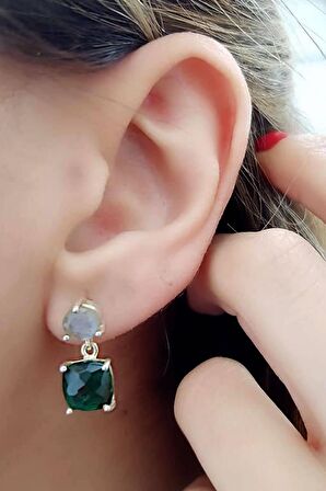 Rutil kuvars ve yesil zirkon tasli gumus kupe 