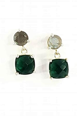 Rutil kuvars ve yesil zirkon tasli gumus kupe 