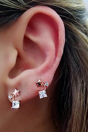 Yıldız Figürlü zirkon taş detaylı gümüş Kadın küpe