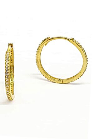 Zirkon Taşlı Altın rengi Gümüş Halka Küpe