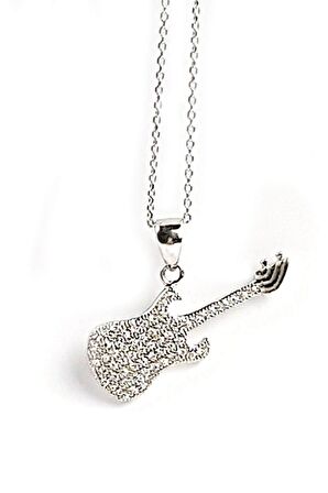Zirkon Taşlı Gümüş Gitar Kolye