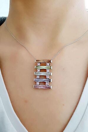 Baget kesim zirkon taşlı gümüş tasarım kolye