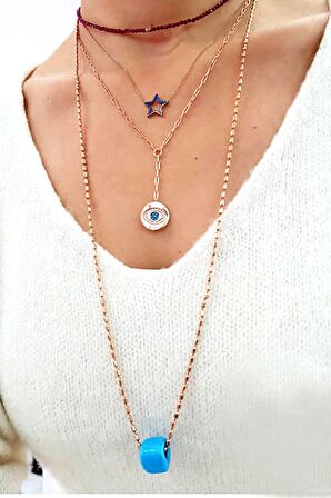 Göz Figürlü Gümüş Üzerine altın kaplama kolye 