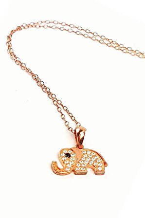 Fil figürlü zirkon taşlı gümüş kolye 