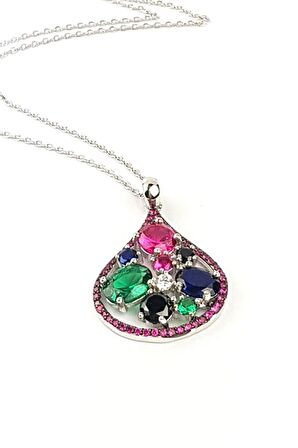 Lüks Zirkon Taşlı Gümüş Kolye 