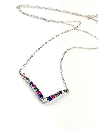 Renkli zirkon taşlı gümüş Kadın kolye 
