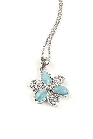 Kedi Gözü ve zirkon taşlı gümüş çiçekli Kadın kolye 