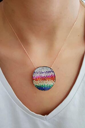 Renkli zirkon taşlı modern tasarım gümüş kolye 