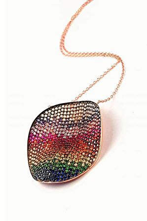 Renkli zirkon taşlı modern tasarım gümüş kolye 