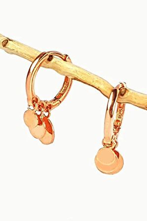 Gümüş Üzerine rose altın kaplama pullu halka küpe