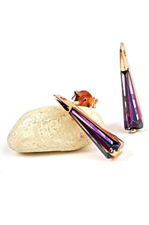 mistik topaz taşlı gümüş üzerine rose altın kaplamalı modern gümüş küpe