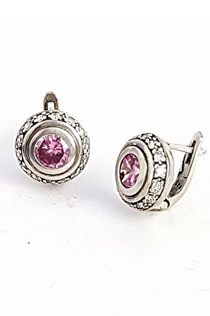 Pembe ve beyaz zirkon taşlı gümüş Kadın küpe