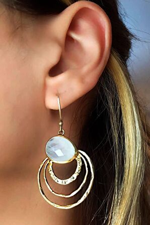 ay taşı detaylı gümüş el işi altın kaplama gümüş küpe