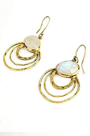 ay taşı detaylı gümüş el işi altın kaplama gümüş küpe