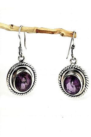 Ametist Taşlı Gümüş Kadın Küpe