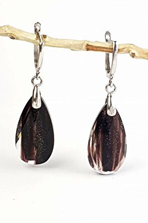 İtalyan tasarımı yıldız taşlı gümüş sallantılı doğal taş küpe